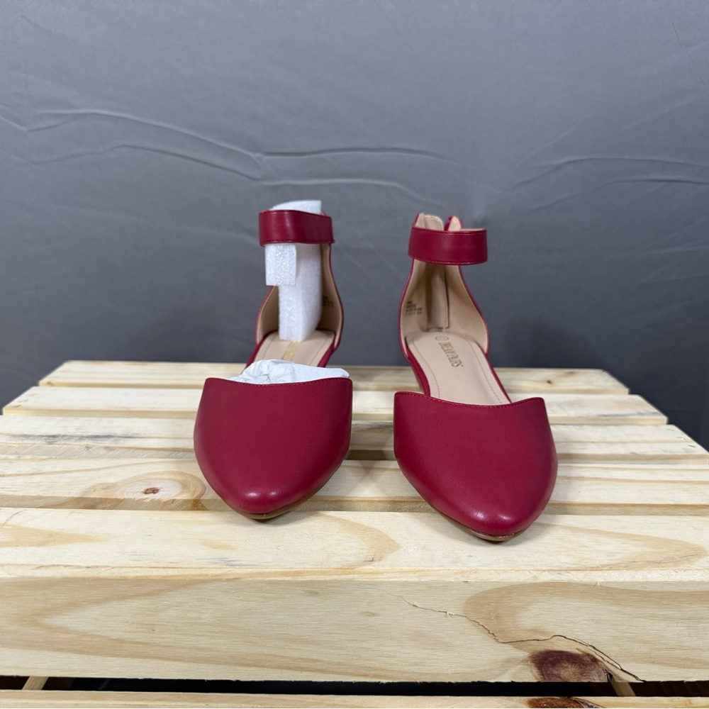 Elegant Red Women's Flats with Ankle Strap
